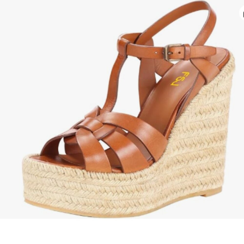 FSJ Brown Wedge Sandals